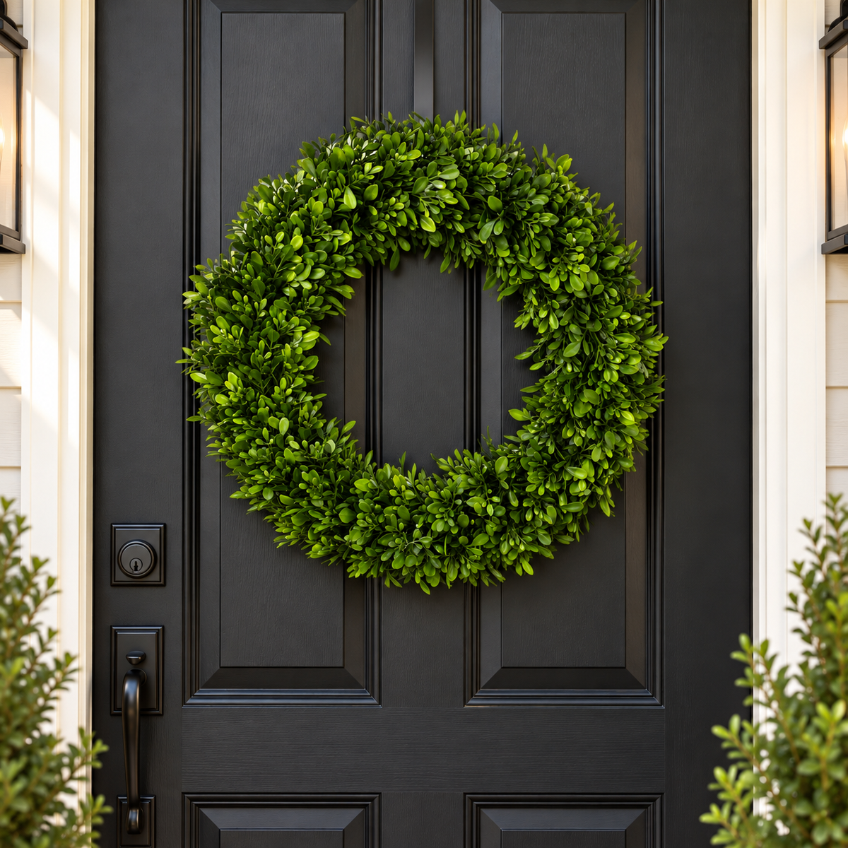 Artificial Boxwood Wreath, Everyday Greenery Front Door Wreath, Year Round Home Décor, 18”