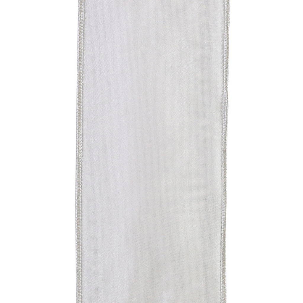 The Matthew John Collective plush white velvet ribbon with silver jewel edge trim and wired edges for holiday decor.