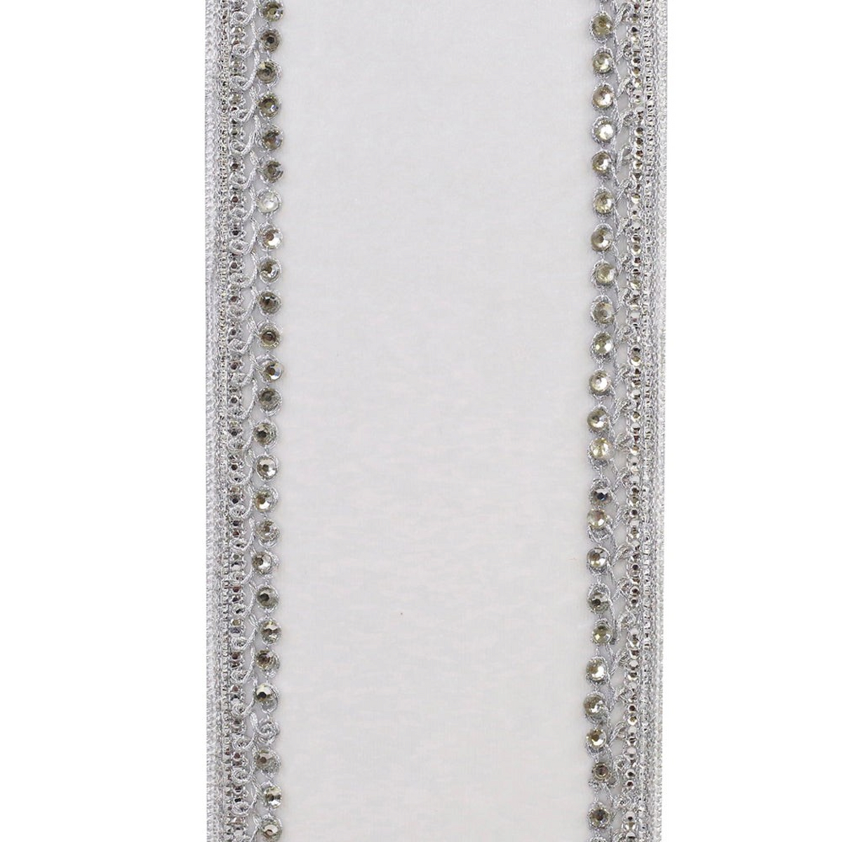 The Matthew John Collective white plush velvet ribbon featuring a decorative silver jewel-trimmed wired edge.