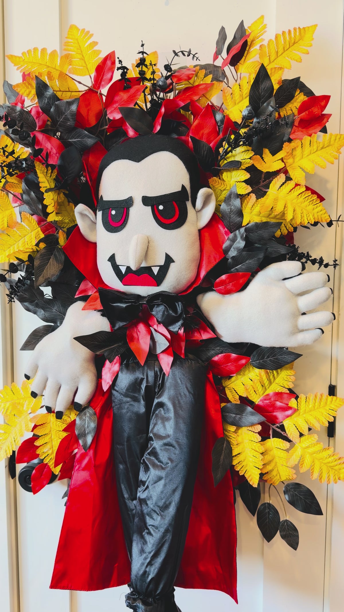 Count Dracula Halloween Wreath, Oversized Handmade Vampire Front Door Decor, 22 x 40 Inches