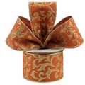 The Matthew John Collective autumn orange wired ribbon with gold glitter acanthus leaf pattern for seasonal decor
