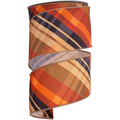 The Matthew John Collective diagonal plaid wired ribbon in autumn tones of orange, rust, navy, and tan for fall decor.