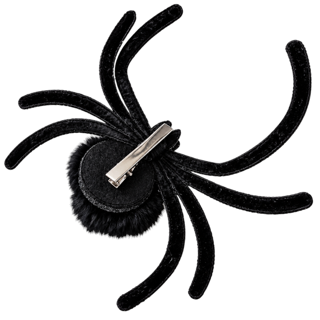 The Matthew John Collective 7-inch black felt and plush spider Halloween wreath accent with a metal attachment clip