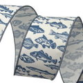 The Matthew John Collective blue fish patterned ribbon, 2.5 inch wide decorative fabric for wreaths and bows.