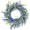 The Matthew John Collective 24-inch blue floral wreath with periwinkle clusters, white-tipped sprigs, and green leaves.