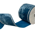 The Matthew John Collective 4-inch blue velvet wired ribbon featuring a sparkling rhinestone trim for holiday decor.