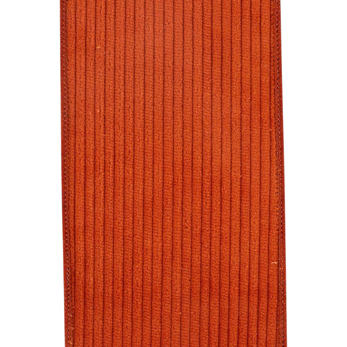 The Matthew John Collective burnt sienna corduroy wired ribbon with a mesh backing and textured cotton ridges.