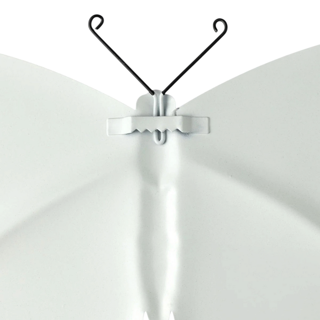 The Matthew John Collective patriotic swallowtail butterfly metal sign back view showing the sawtooth hanger