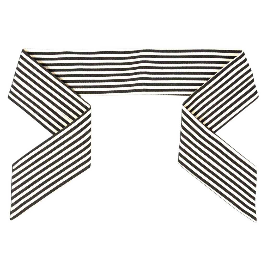 The Matthew John Collective D Stevens canvas wreath sash featuring a black and natural ticking stripe pattern.