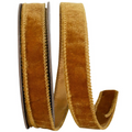The Matthew John Collective caramel brown plush velvet wired ribbon on a spool for crafting and holiday decorating.