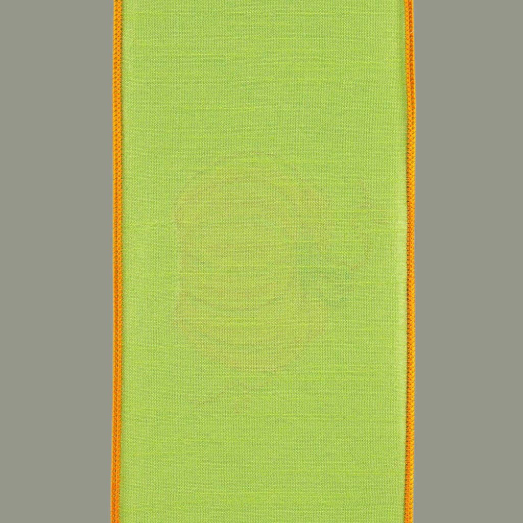 The Matthew John Collective citrus green wired ribbon with orange edges for fall harvest wreaths and seasonal decor.