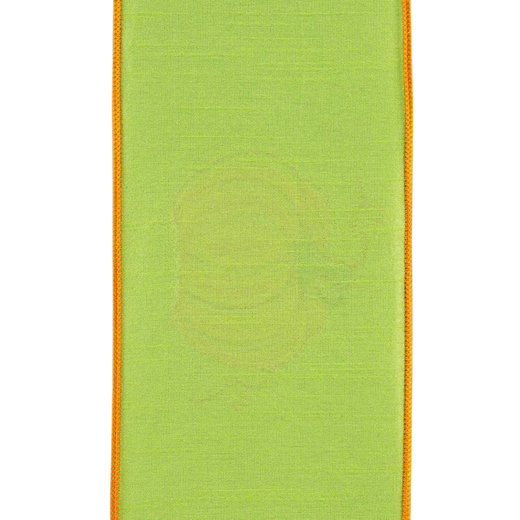 The Matthew John Collective citrus green wired ribbon with orange edges for fall harvest wreaths and seasonal decor.