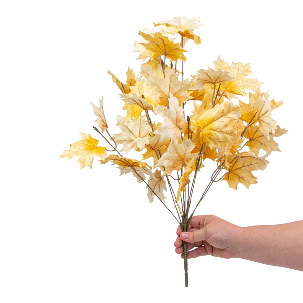 The Matthew John Collective 20-inch artificial maple leaf bush in cream and beige silk for neutral fall decor.