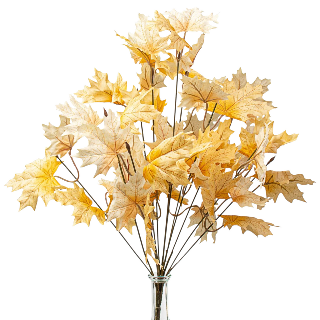 The Matthew John Collective 20-inch artificial maple leaf bush in cream and beige silk for neutral fall decor.