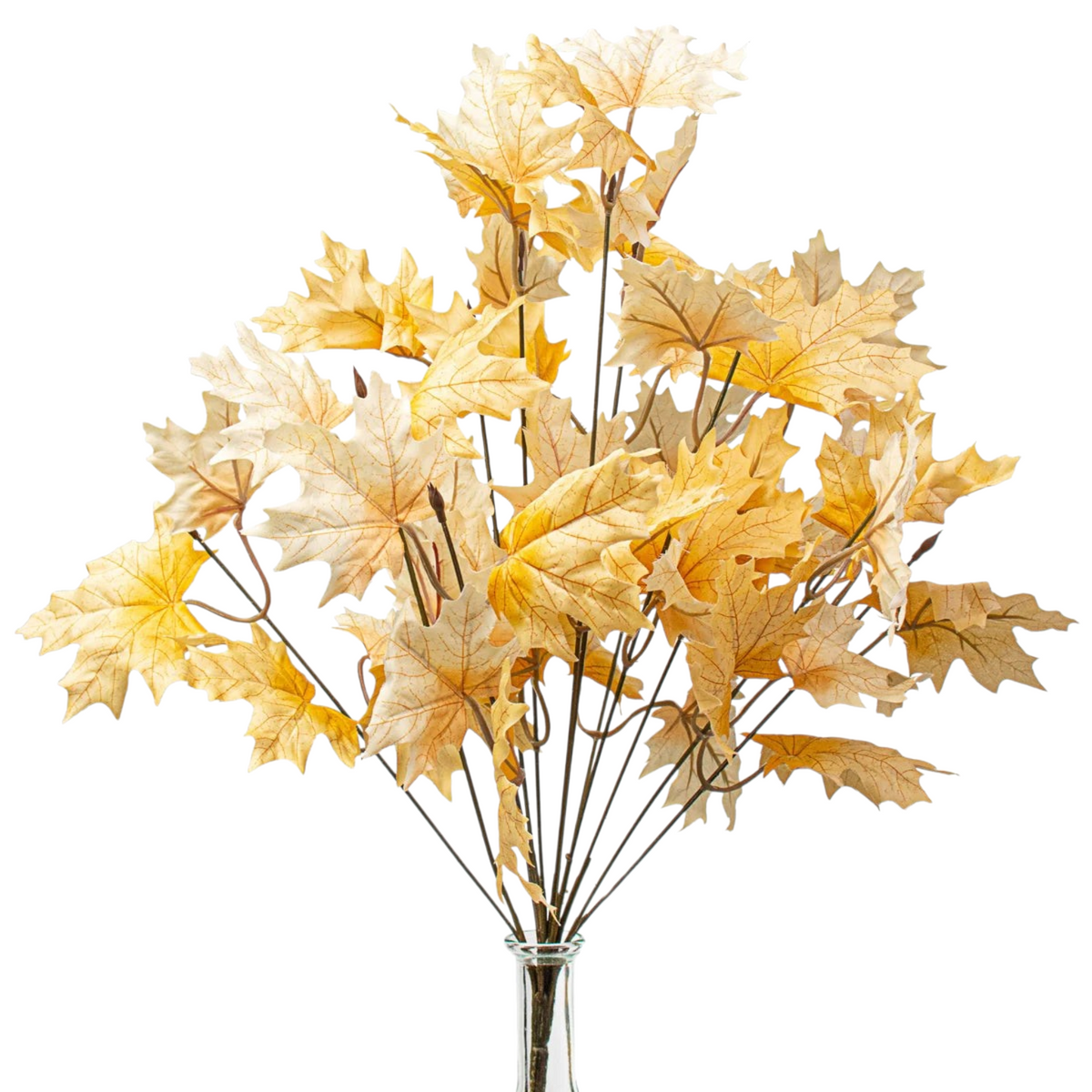 The Matthew John Collective 20-inch artificial maple leaf bush in cream and beige silk for neutral fall decor.
