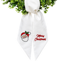The Matthew John Collective white cotton canvas Christmas wreath sash with embroidered Santa and Merry Christmas text.