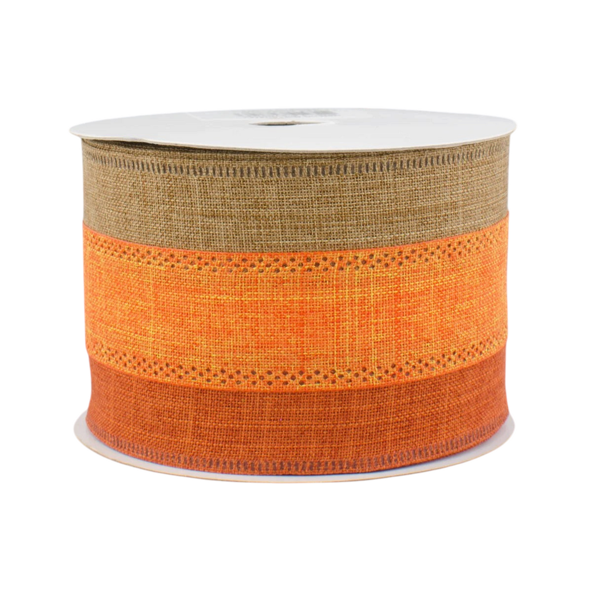 The Matthew John Collective tricolor fall ribbon in orange, rust, and tan with a textured burlap-style finish.