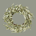 The Matthew John Collective 24-inch flocked herb leaves wreath with sage green foliage on a natural twig base.