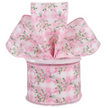 The Matthew John Collective 2.5 inch wired satin ribbon with pink floral bouquet and checkered pattern