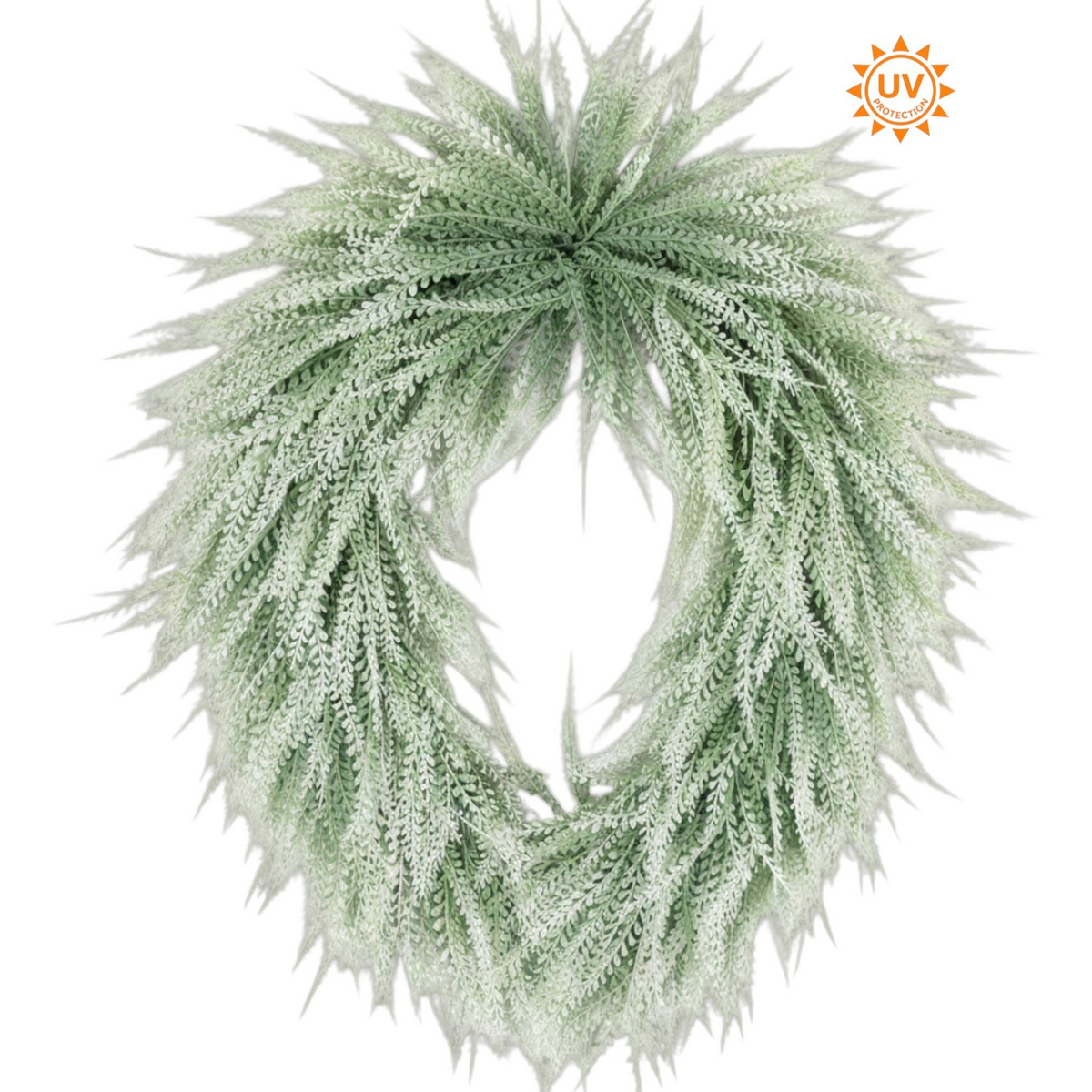 The Matthew John Collective frosted white bead grass oval wreath with UV protection for indoor and outdoor decor.