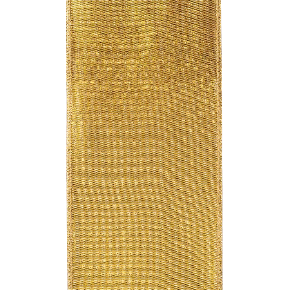 The Matthew John Collective gold metallic wired ribbon for holiday decorating and festive gift wrapping