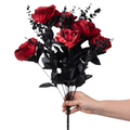 The Matthew John Collective 20-inch gothic floral bush with red silk roses, black tulle, and glittery eucalyptus stems.