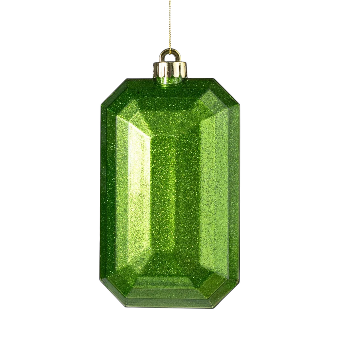 The Matthew John Collective emerald green rectangular glitter gem ornament with a gold hanging loop.
