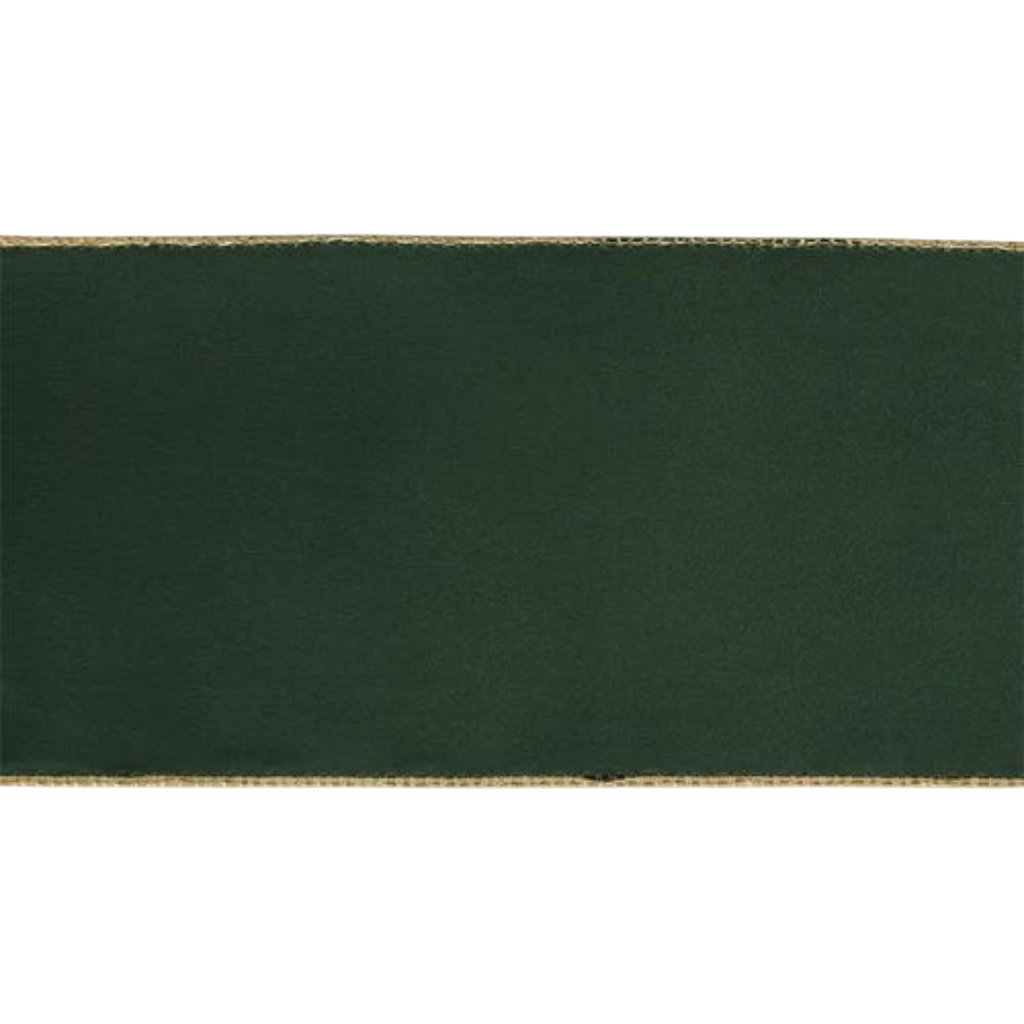 The Matthew John Collective 4-inch wide reversible green velvet wired ribbon with metallic gold edges for Christmas