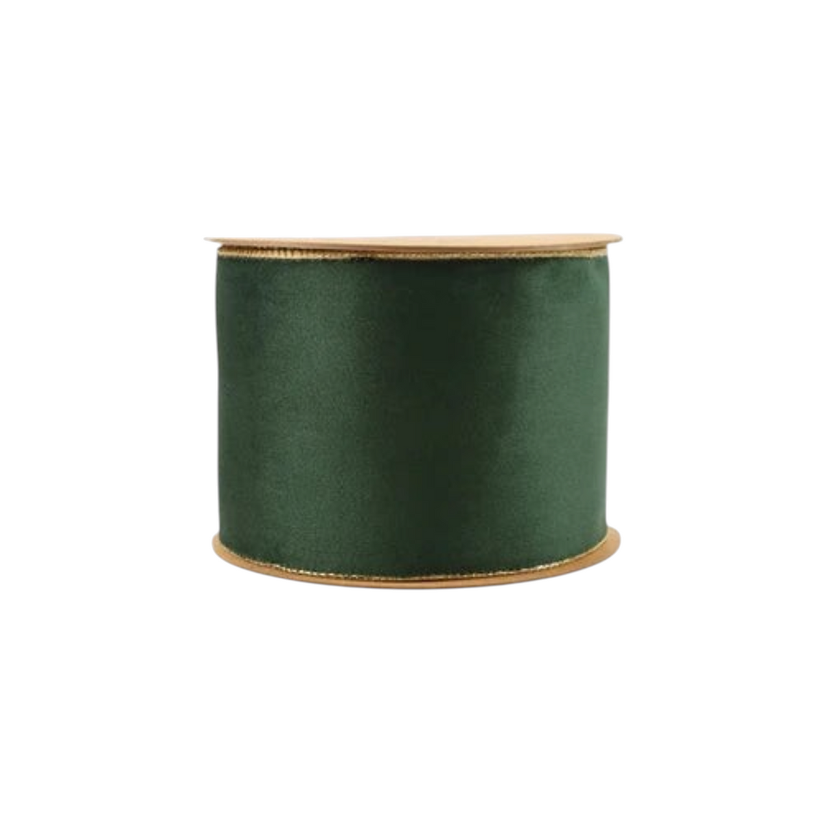 The Matthew John Collective 4-inch wide green velvet wired ribbon with a metallic gold reverse for Christmas decor.