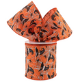 The Matthew John Collective orange canvas ribbon featuring witch hats, spider webs, and spiders with wired edges.