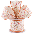 The Matthew John Collective ivory wired ribbon featuring a mini berry branch botanical pattern and rust metallic edges.