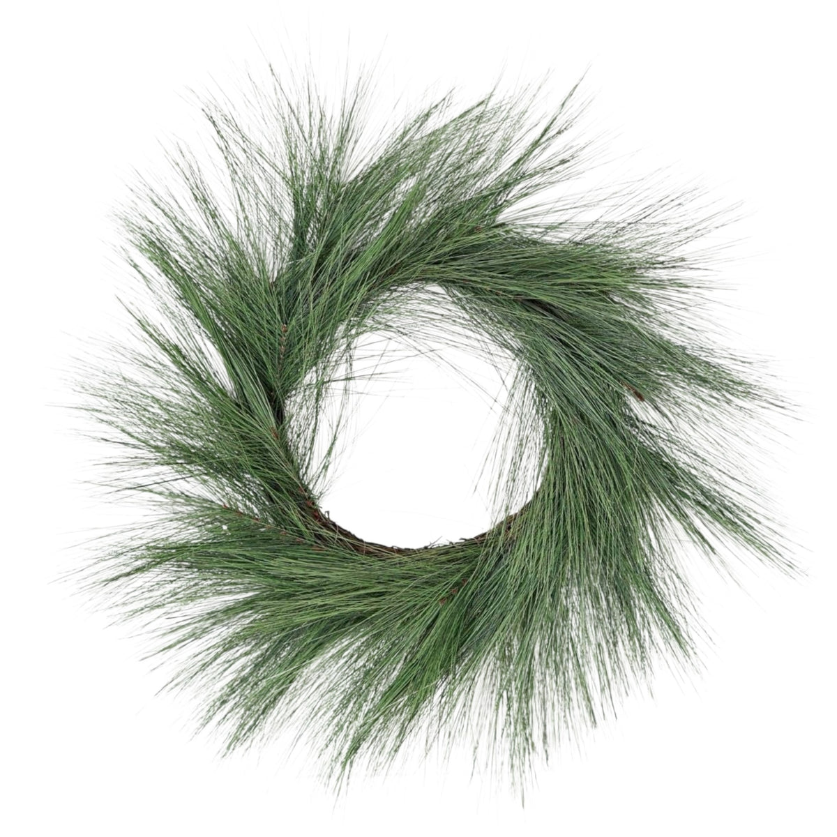 The Matthew John Collective 28-inch evergreen jumbo needle pine wreath on a natural twig base for seasonal decor.
