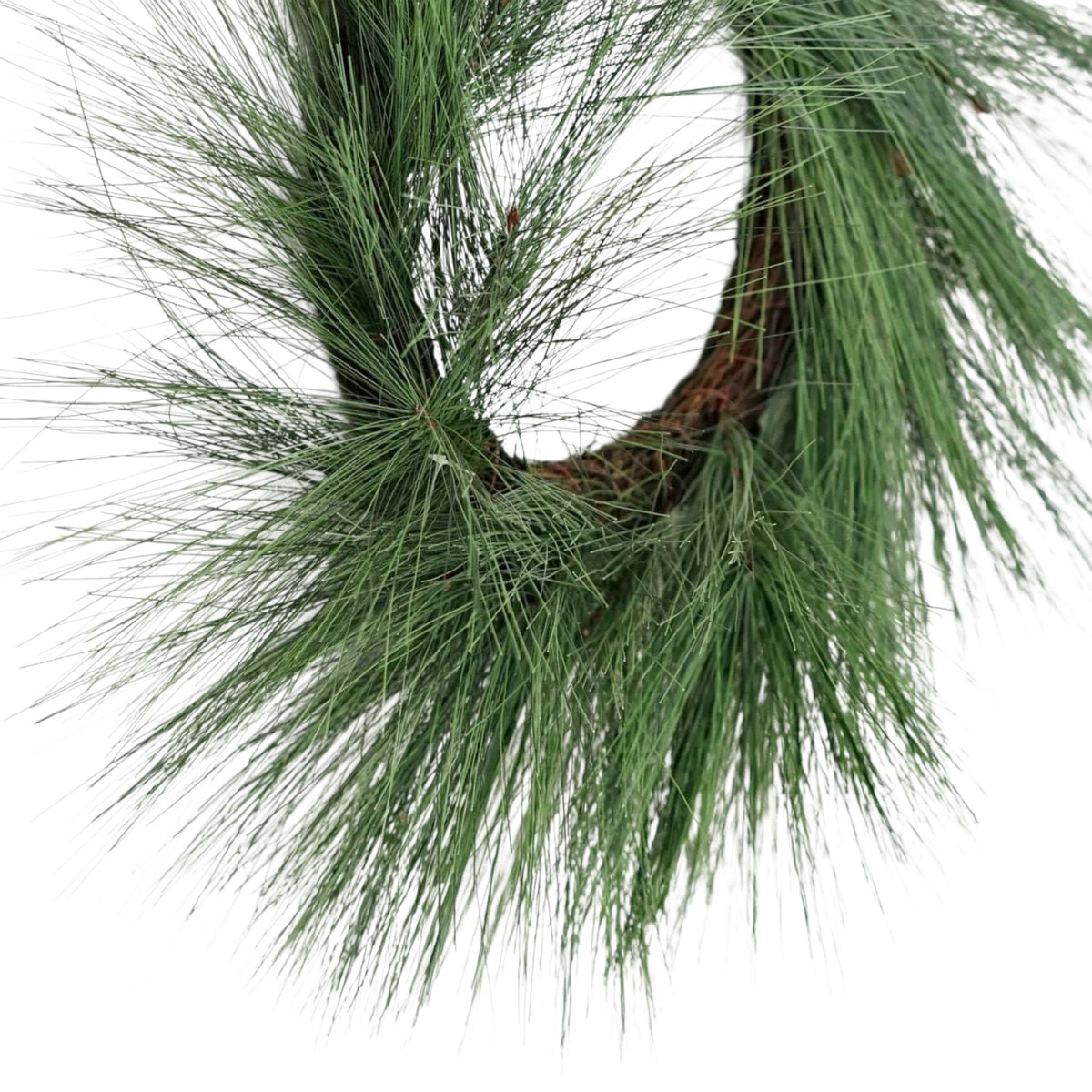 The Matthew John Collective 28-inch evergreen jumbo needle pine wreath on a natural twig base for seasonal decor.