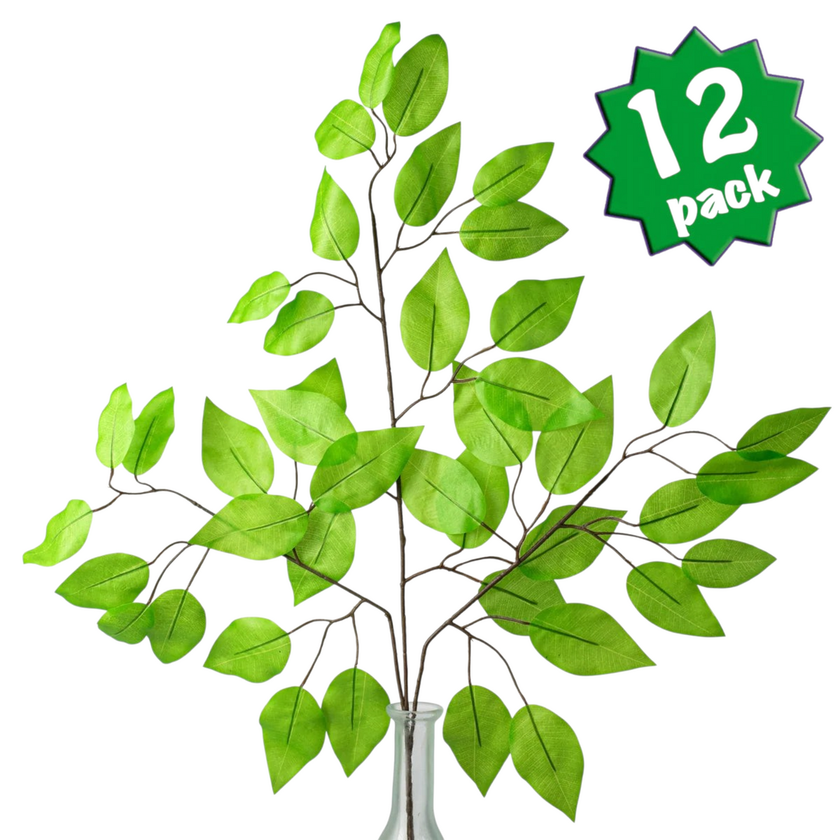 The Matthew John Collective set of 12 lime green artificial ficus leaf sprays with wired stems for floral arrangements.