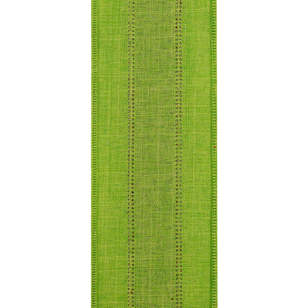 The Matthew John Collective lime green wired ribbon with subtle red glitter stripes for Christmas decorating.