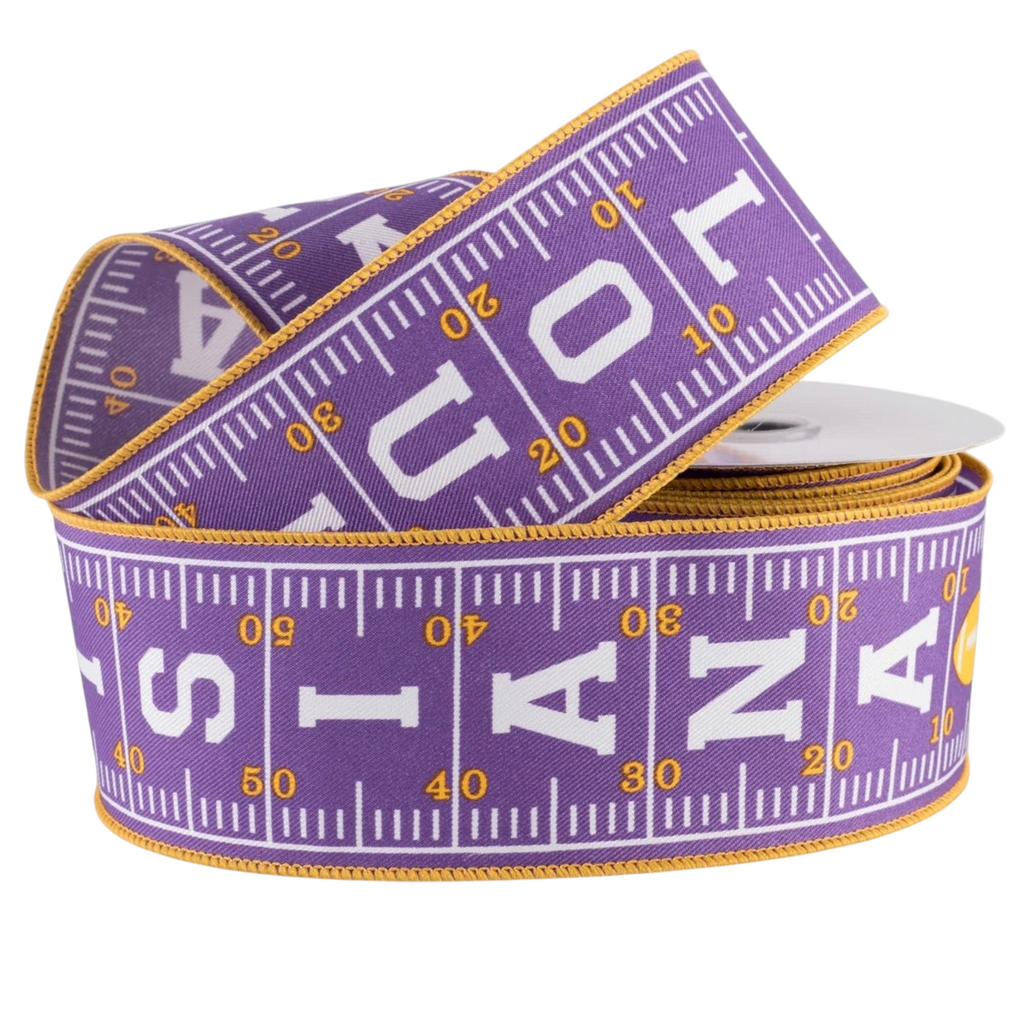 The Matthew John Collective purple canvas ribbon with white football field yardline markings and Louisiana lettering.