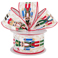 The Matthew John Collective nutcracker wired ribbon on a white canvas with red, green, and gold festive details.