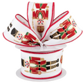 The Matthew John Collective nutcracker wired ribbon with red, green, and gold glitter details on white canvas