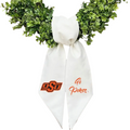 The Matthew John Collective white Oklahoma State wreath sash with orange and black OSU logo and Go Pokes embroidery.