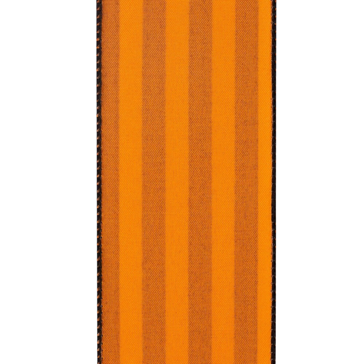 The Matthew John Collective 2.5 inch orange and black flocked stripe wired ribbon for Halloween decor.