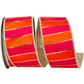 The Matthew John Collective 2.5-inch orange and fuchsia striped polyester ribbon with metallic gold edge trim.
