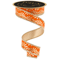 The Matthew John Collective orange ribbon with metallic gold foil leaf pattern and gold edges for fall crafts.