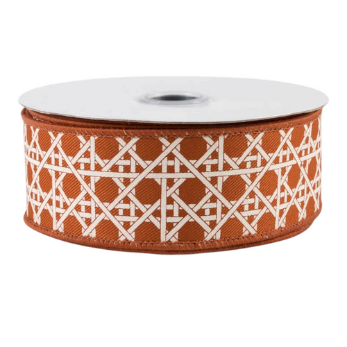 The Matthew John Collective orange and ivory basket weave wired ribbon for fall wreaths and seasonal decor