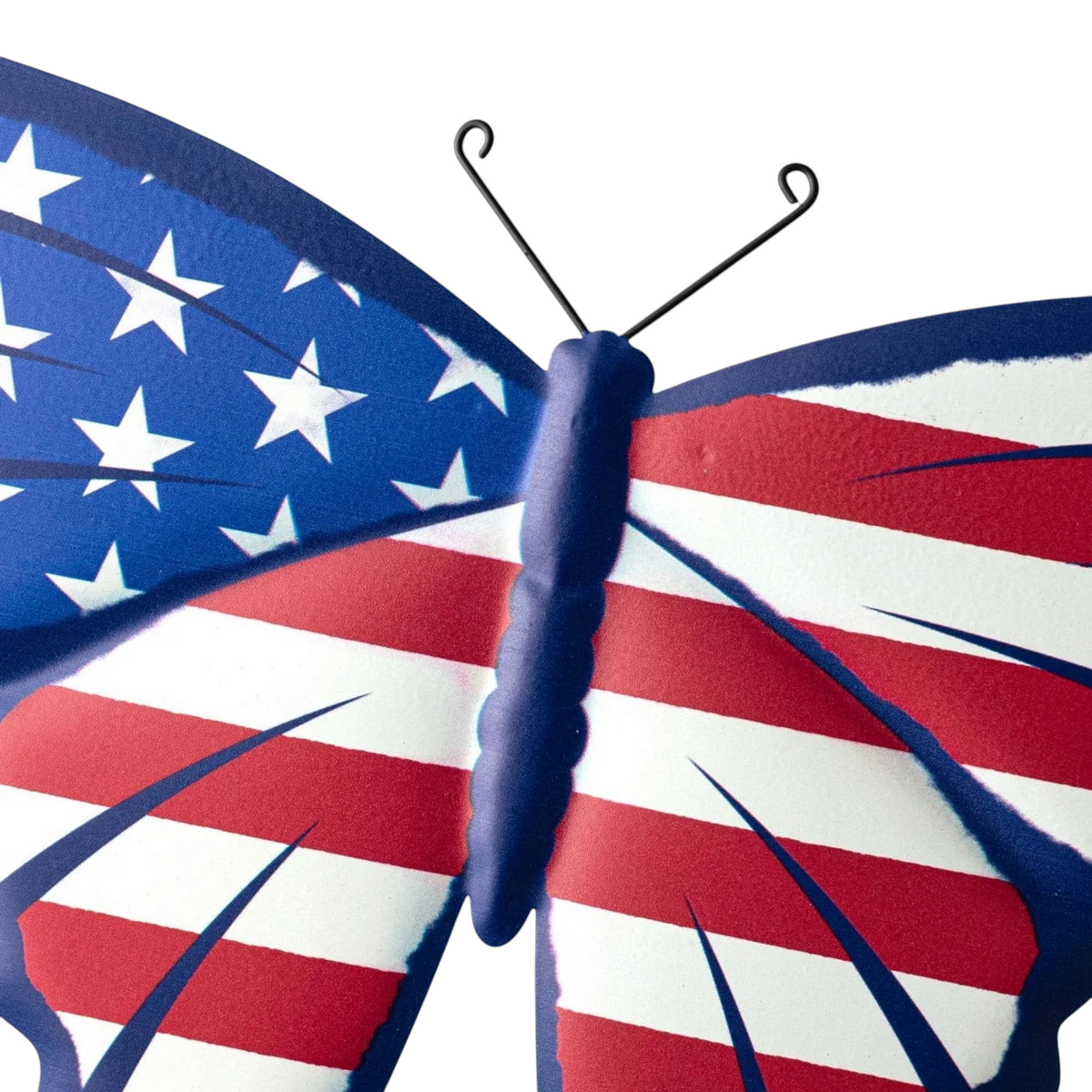 The Matthew John Collective patriotic swallowtail butterfly metal sign with red white and blue American flag pattern