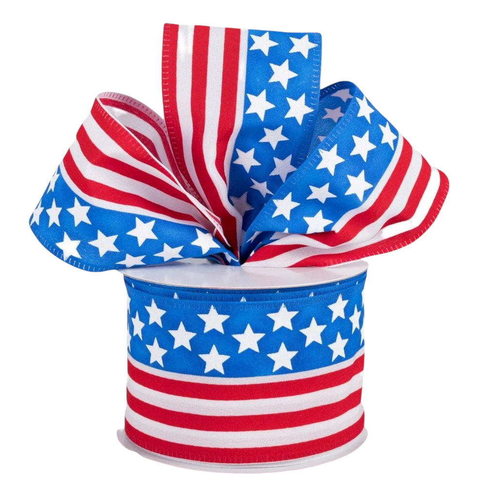 The Matthew John Collective patriotic ribbon with American flag stars and stripes pattern on wired canvas