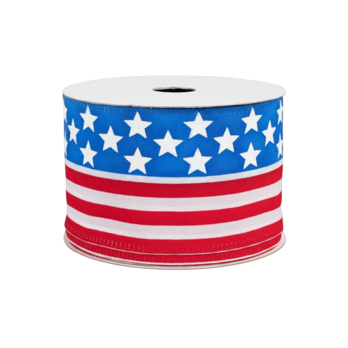 The Matthew John Collective patriotic wired canvas ribbon with American flag stars and stripes pattern