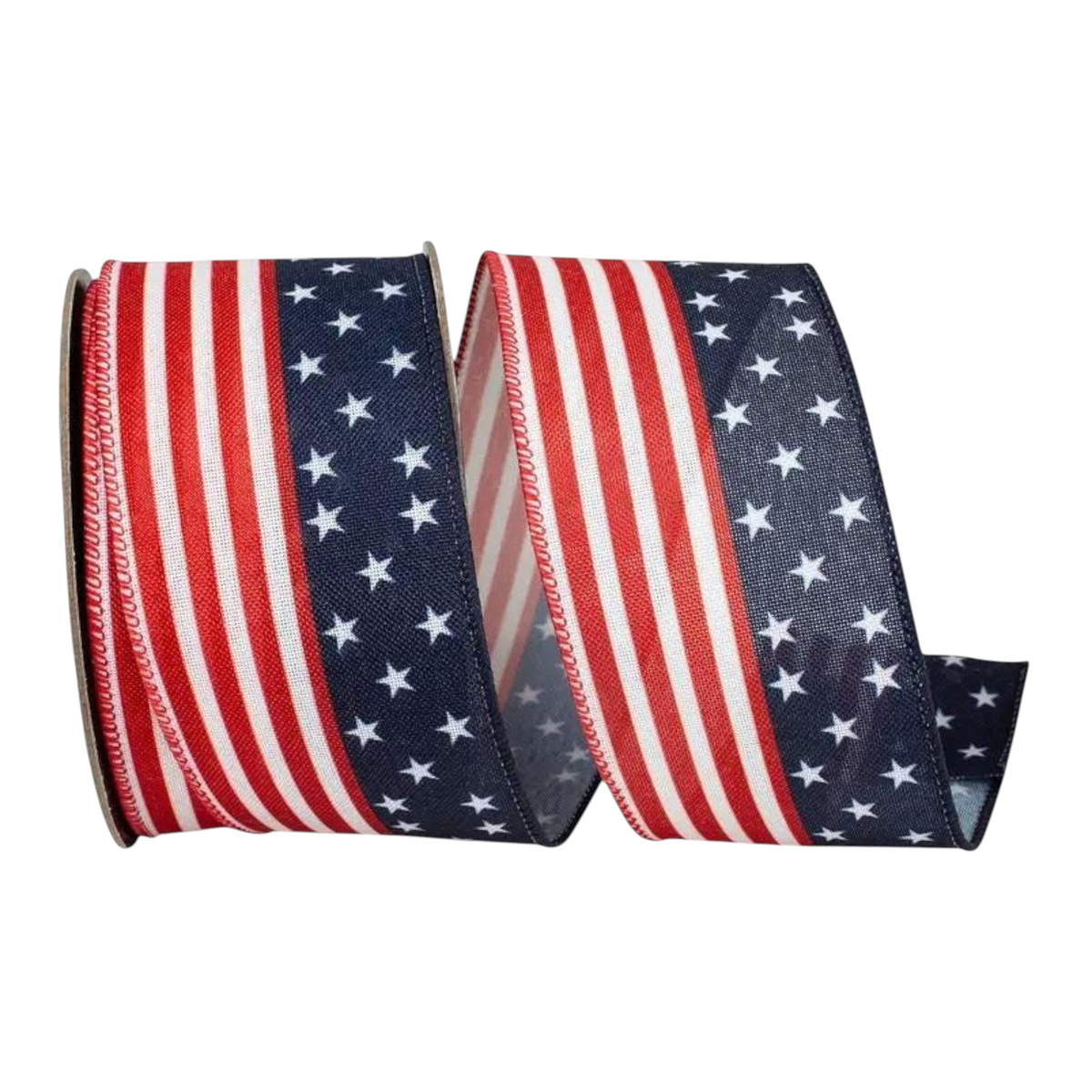 The Matthew John Collective patriotic flag ribbon with red and white stripes and white stars on a blue background