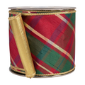 The Matthew John Collective 4-inch wired Christmas ribbon featuring a red, green, and gold plaid dupioni fabric.