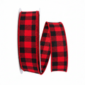 The Matthew John Collective red and black buffalo plaid wired ribbon roll for rustic holiday decorating.