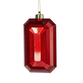 The Matthew John Collective red glitter rectangular gem ornament with faceted surfaces and a gold hanging loop.